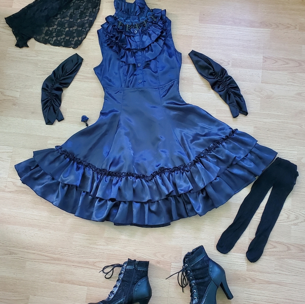 Navy Blue Retroscope Fashions Gothic Lolita Bustle Skirt XS